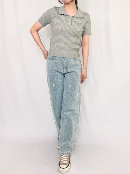【Official限定価格】リボン刺繡デニムパンツ