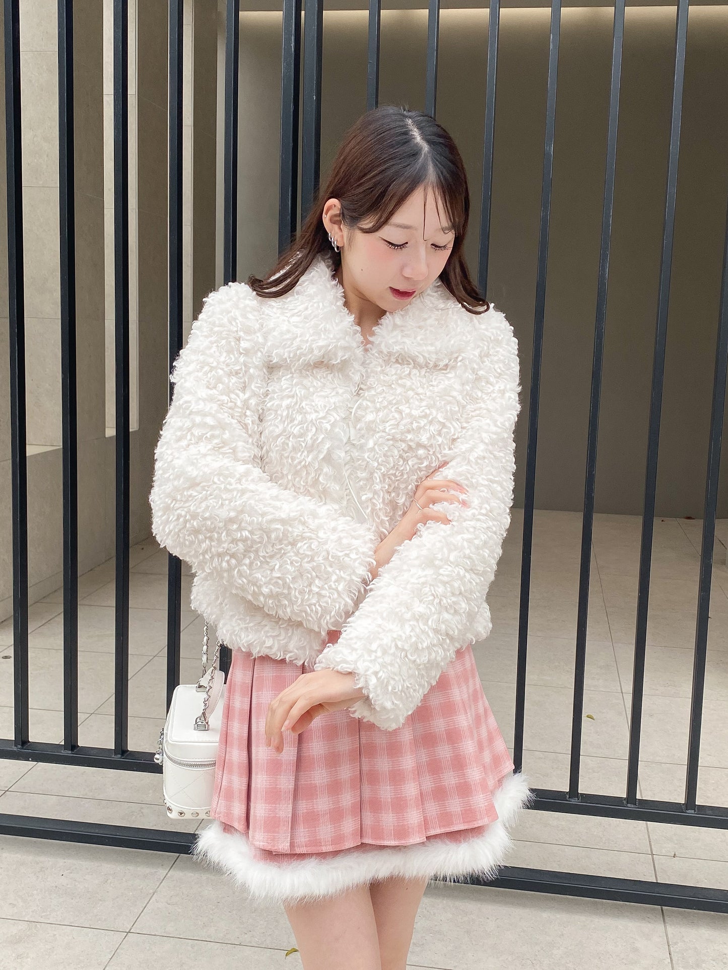 【Official限定価格】ファー付きチェックプリーツスカート