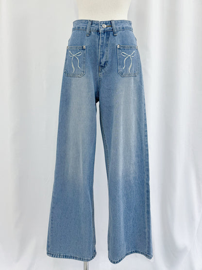 【Official限定価格】ポケットリボン刺繡入りデニムパンツ