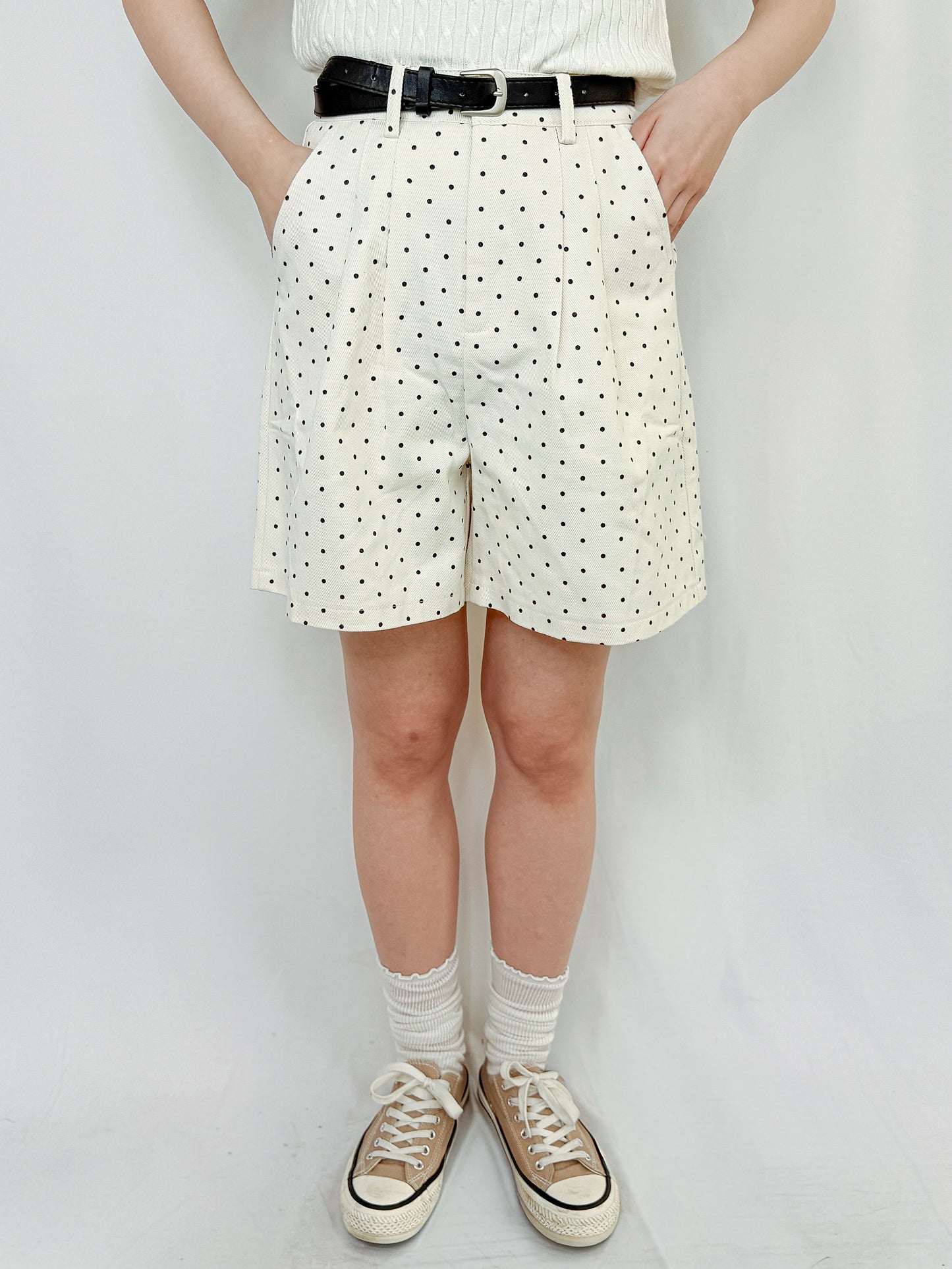 【Official限定価格】ベルト付きドットデニムハーフパンツ