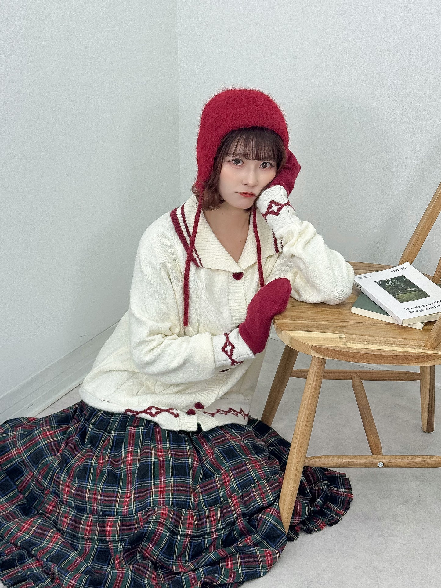 襟付きハートボタンオーバーサイズニット