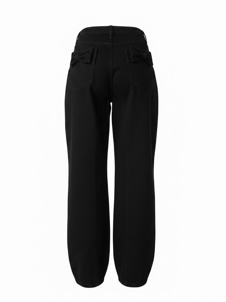リボンポケットバレルレッグデニムパンツ