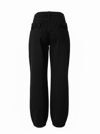 リボンポケットバレルレッグデニムパンツ