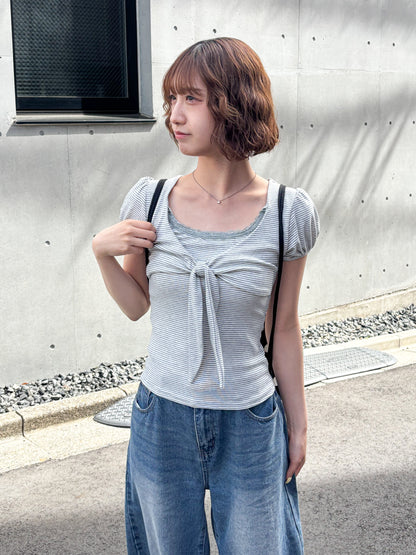 リボンボーダーTシャツ