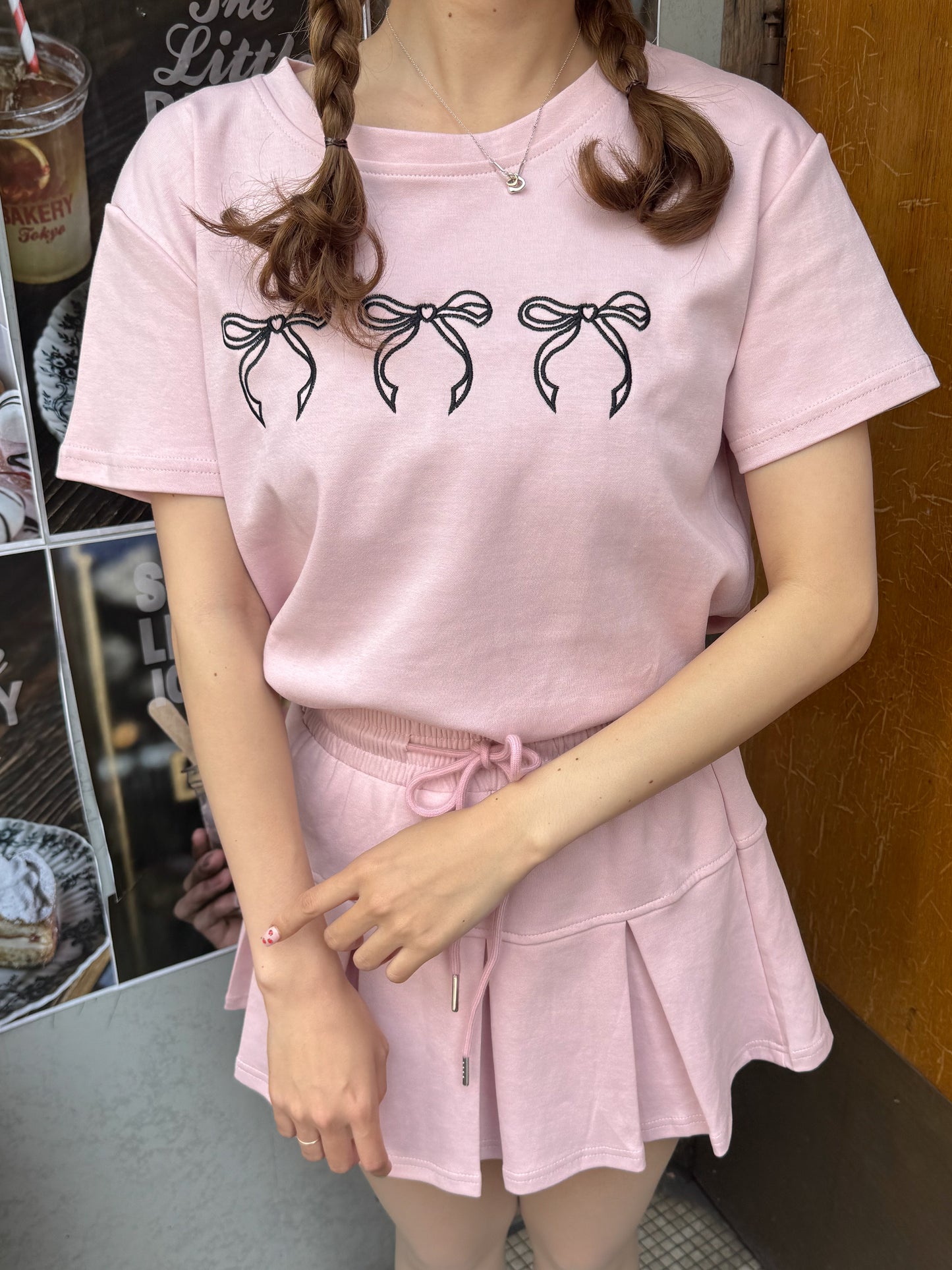 リボン刺繡スエットセットアップ