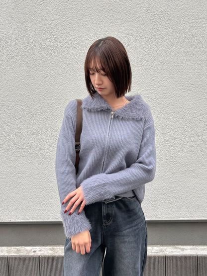 【Official限定価格】ジップ付きシャギードッキングニット