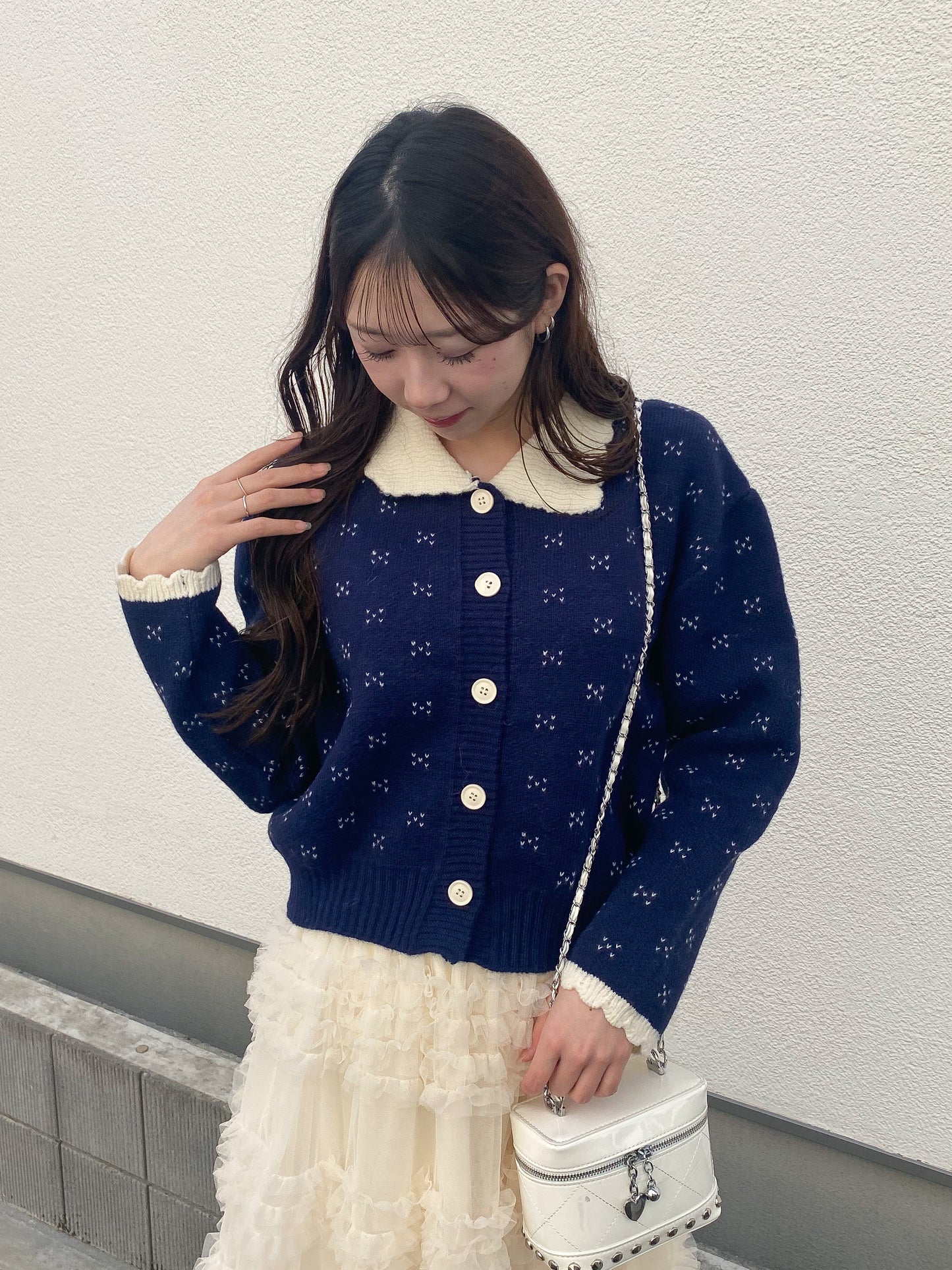 ミニハート柄襟付きニット