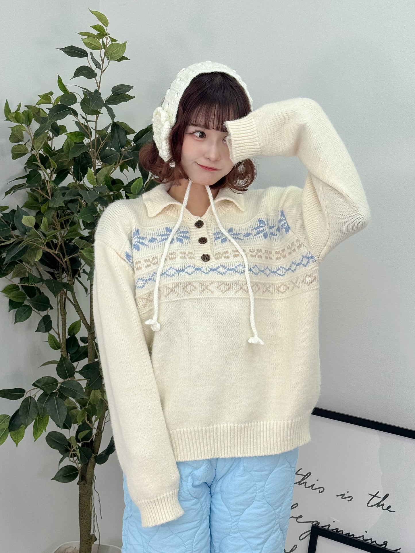 ノルディックオーバーサイズニットポロ