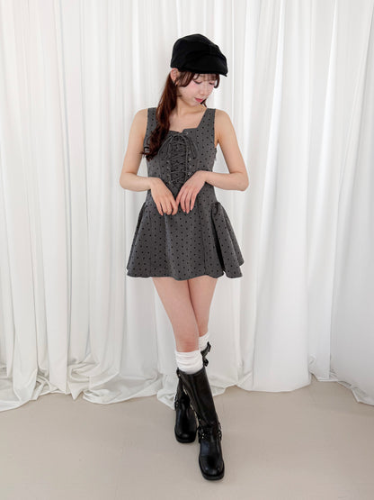 レースアップドットワンピース