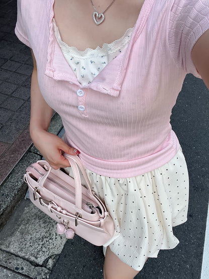 小花柄レイヤーTシャツ