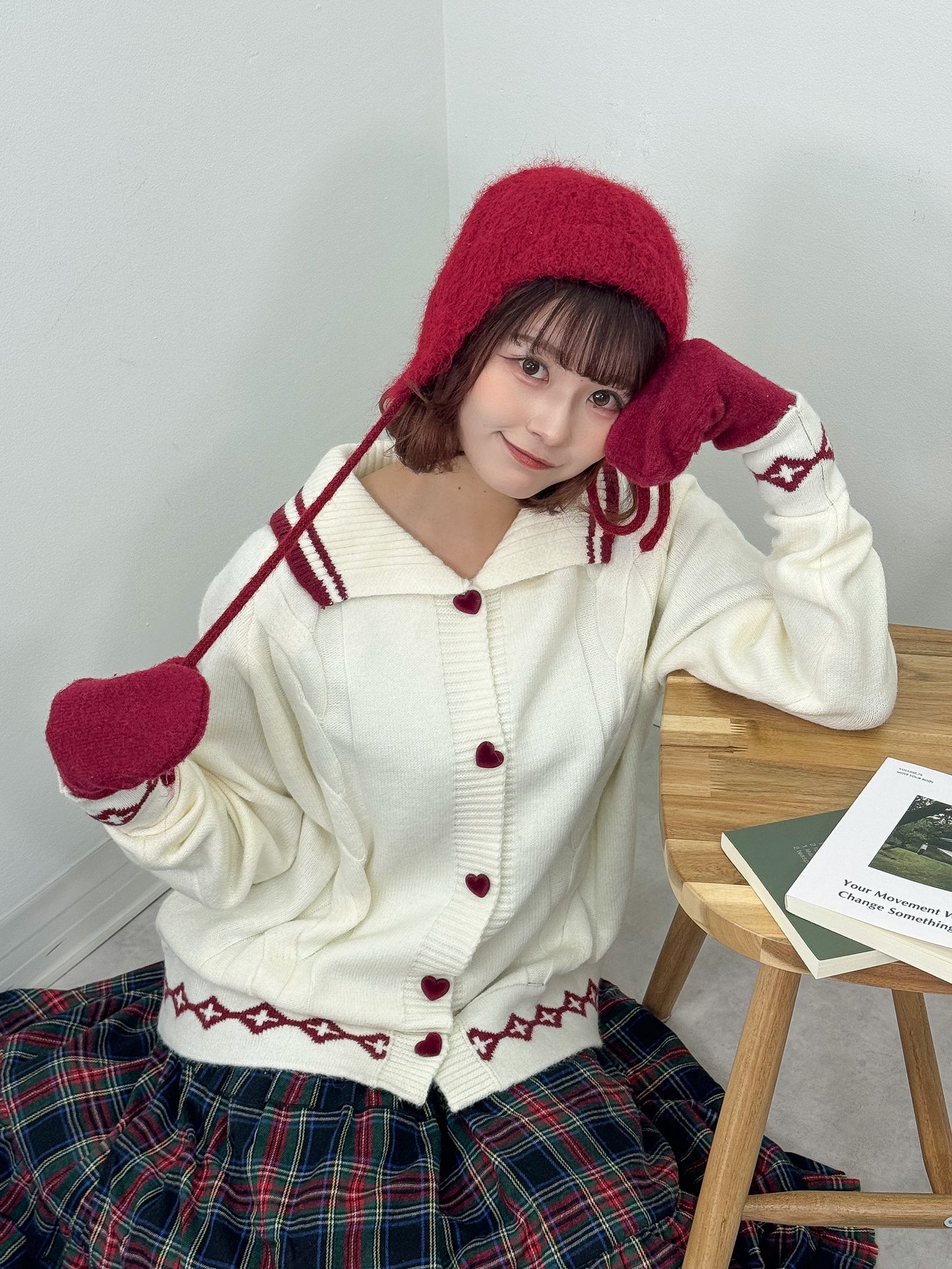 襟付きハートボタンオーバーサイズニット