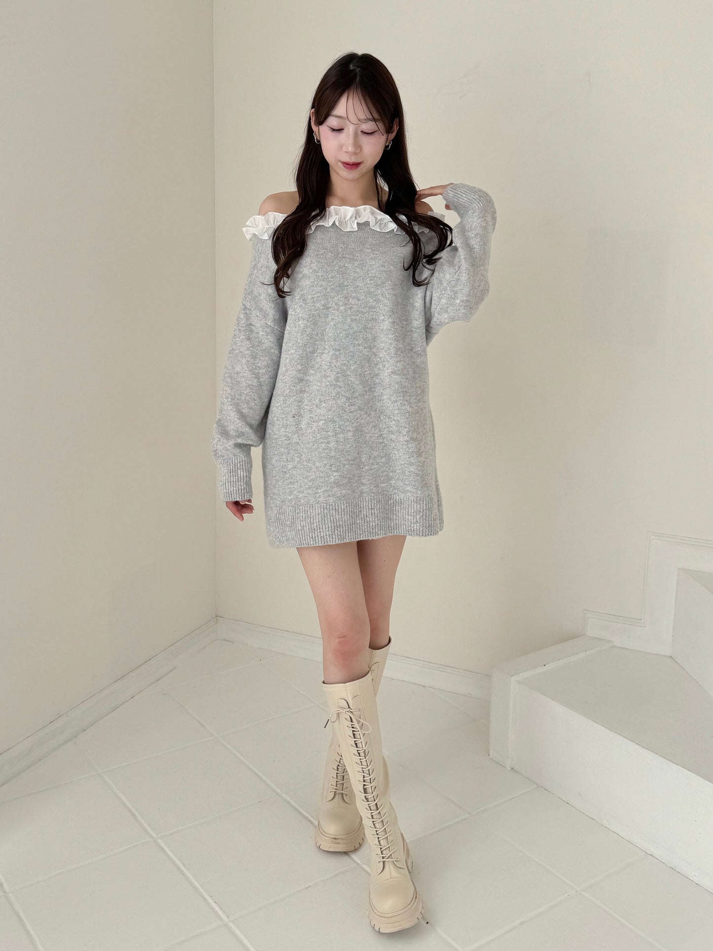 【Official限定価格】フリルニットミニワンピース