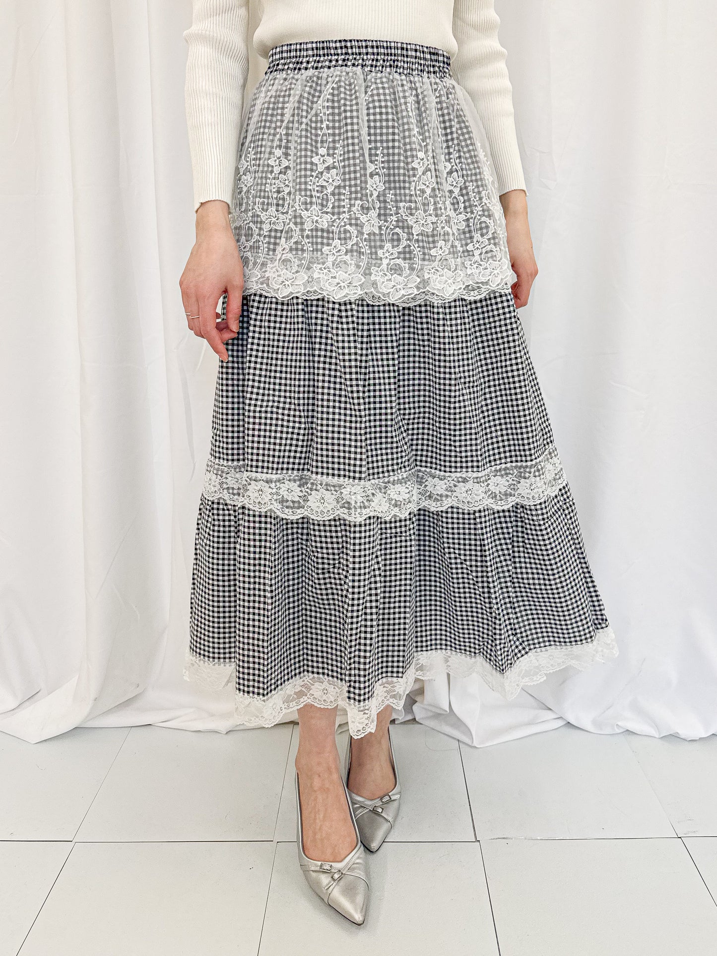 【Official限定】ギンガム×レースティアードスカート