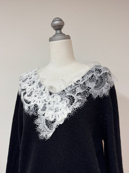 Vネックレースニット