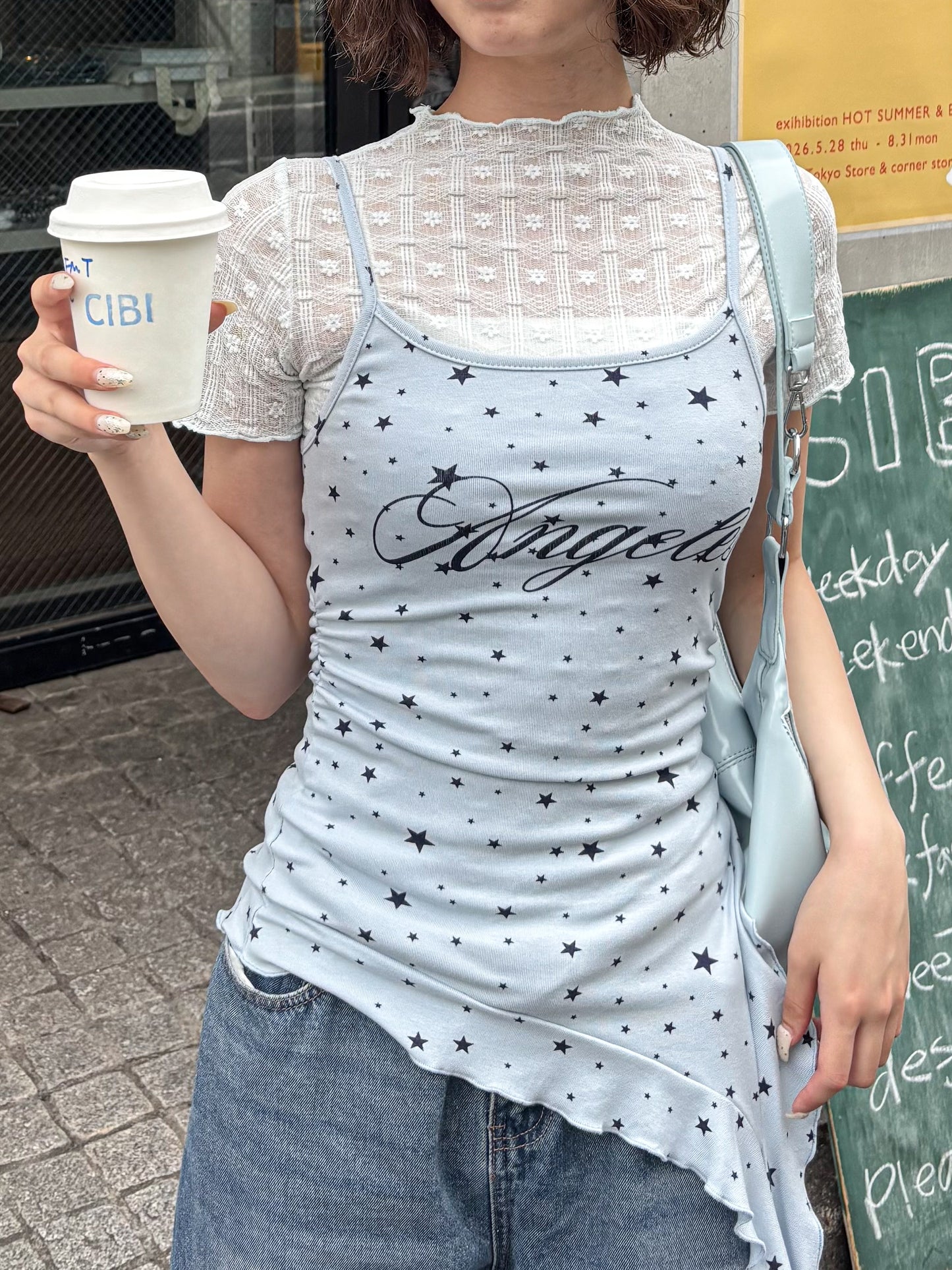 花柄シースルー半袖トップス