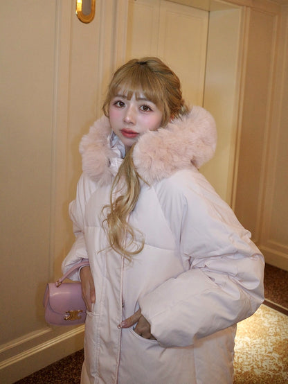 ファー付きロングパフコート