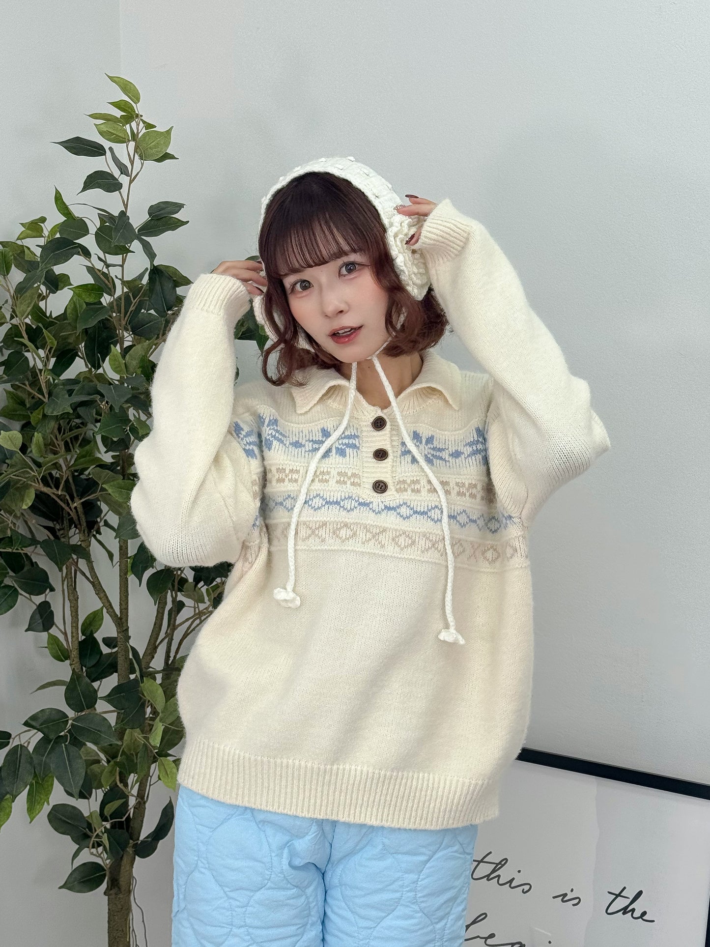 ノルディックオーバーサイズニットポロ