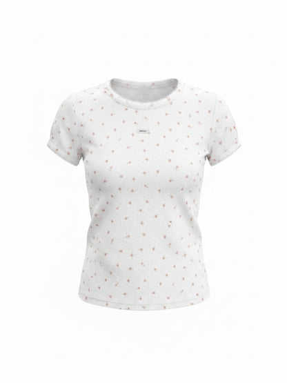 小花柄×ドットTシャツ