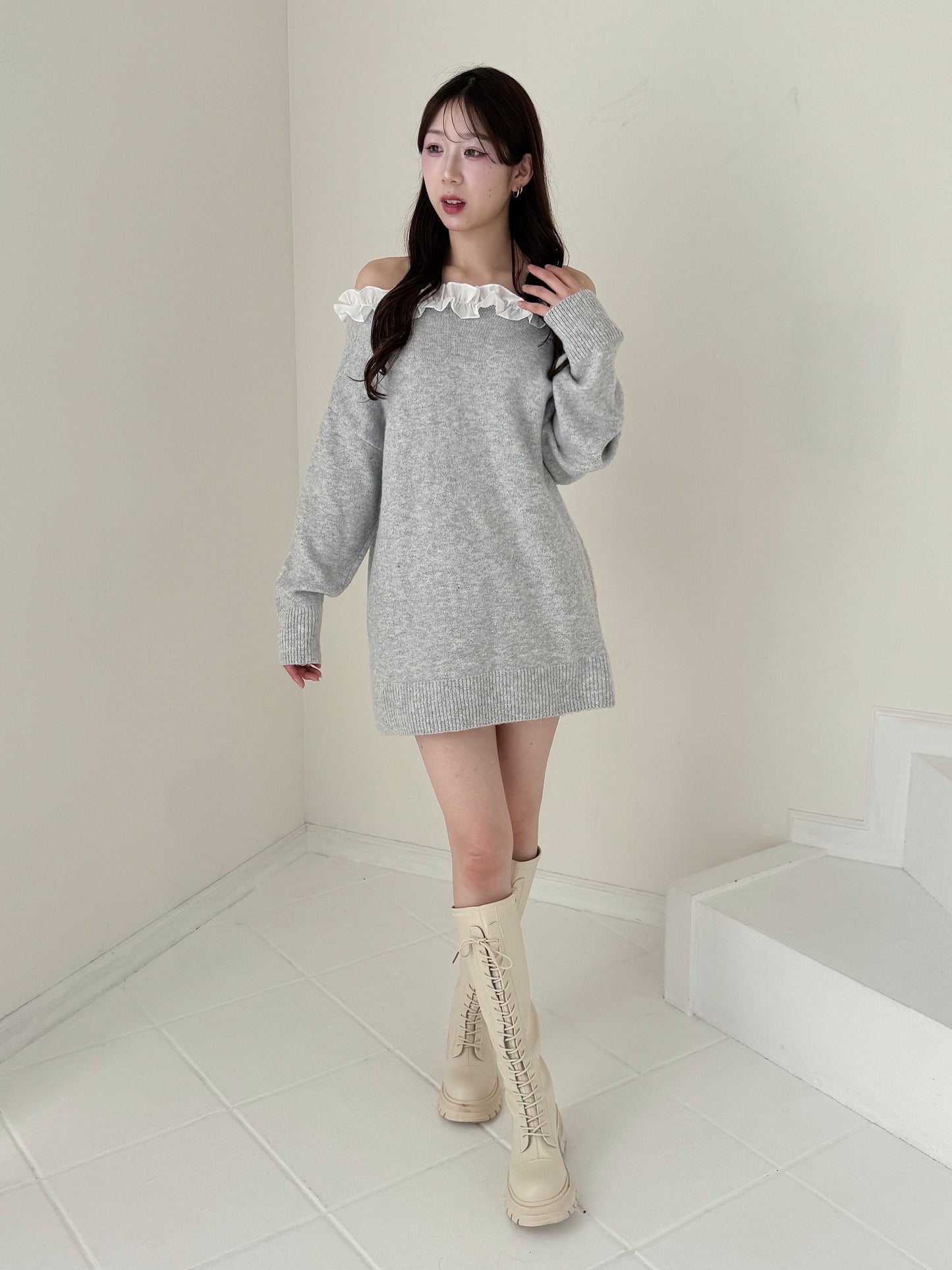 【Official限定価格】フリルニットミニワンピース