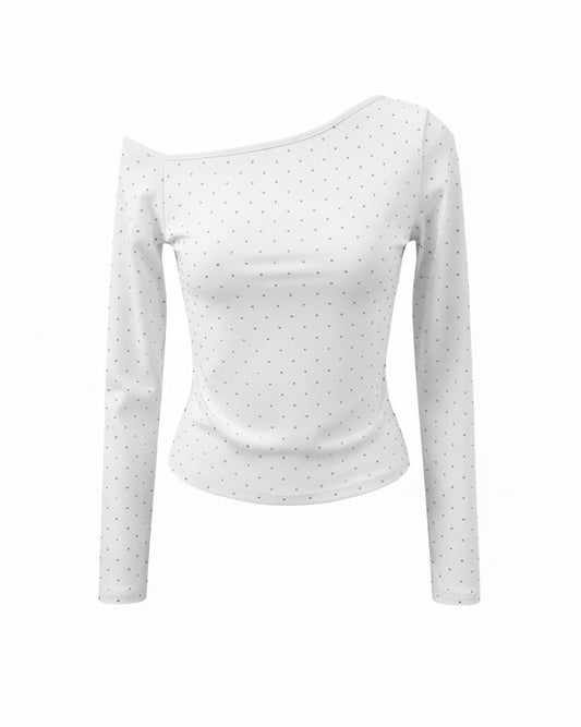 【Official限定価格】ラインストーンアシンメトリーネックT