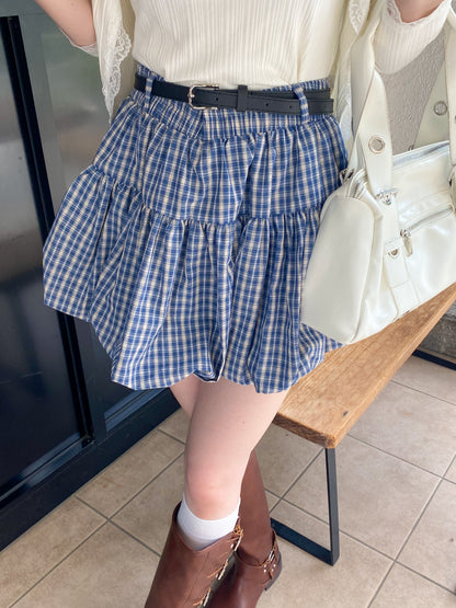 【Official限定価格】ベルト付きチェックバルーンスカート