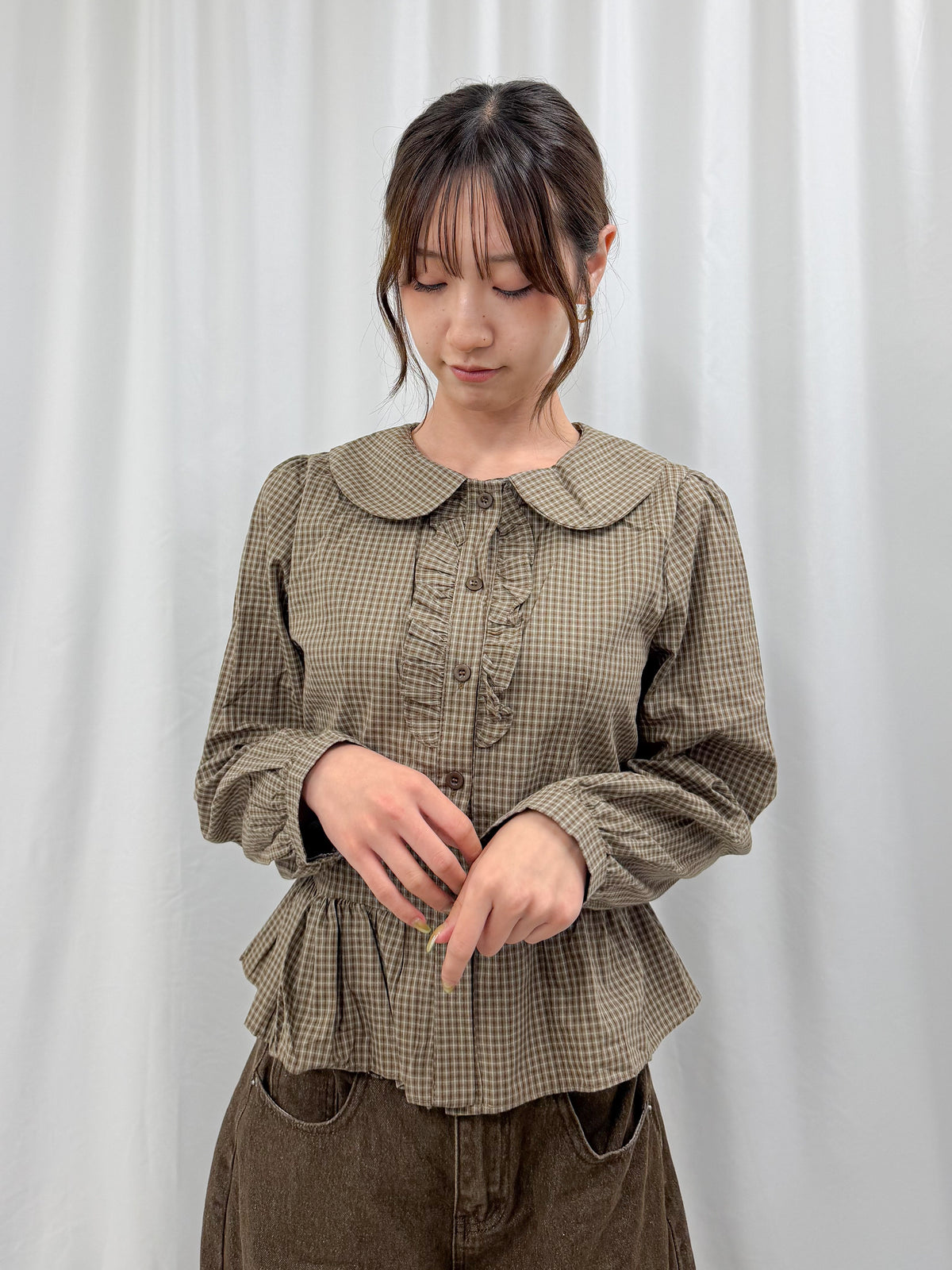 格子チェックブラウス