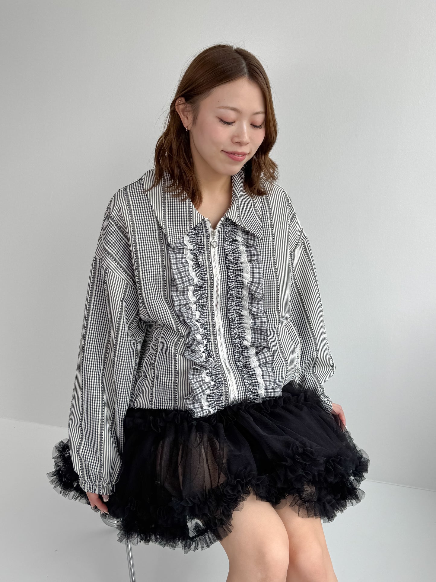 【Official限定価格】ギンガムチェックフリルブルゾン
