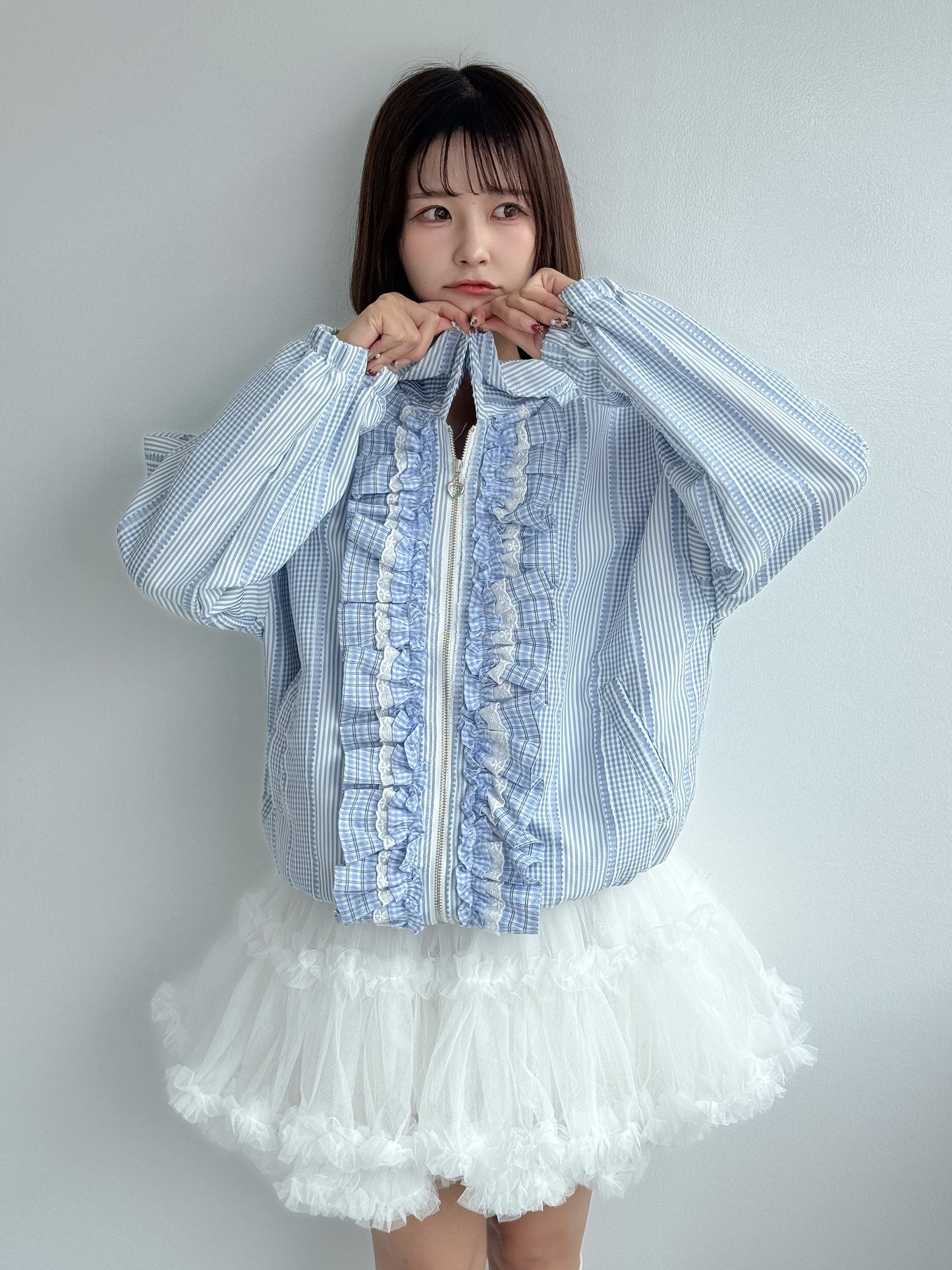 【Official限定価格】ギンガムチェックフリルブルゾン