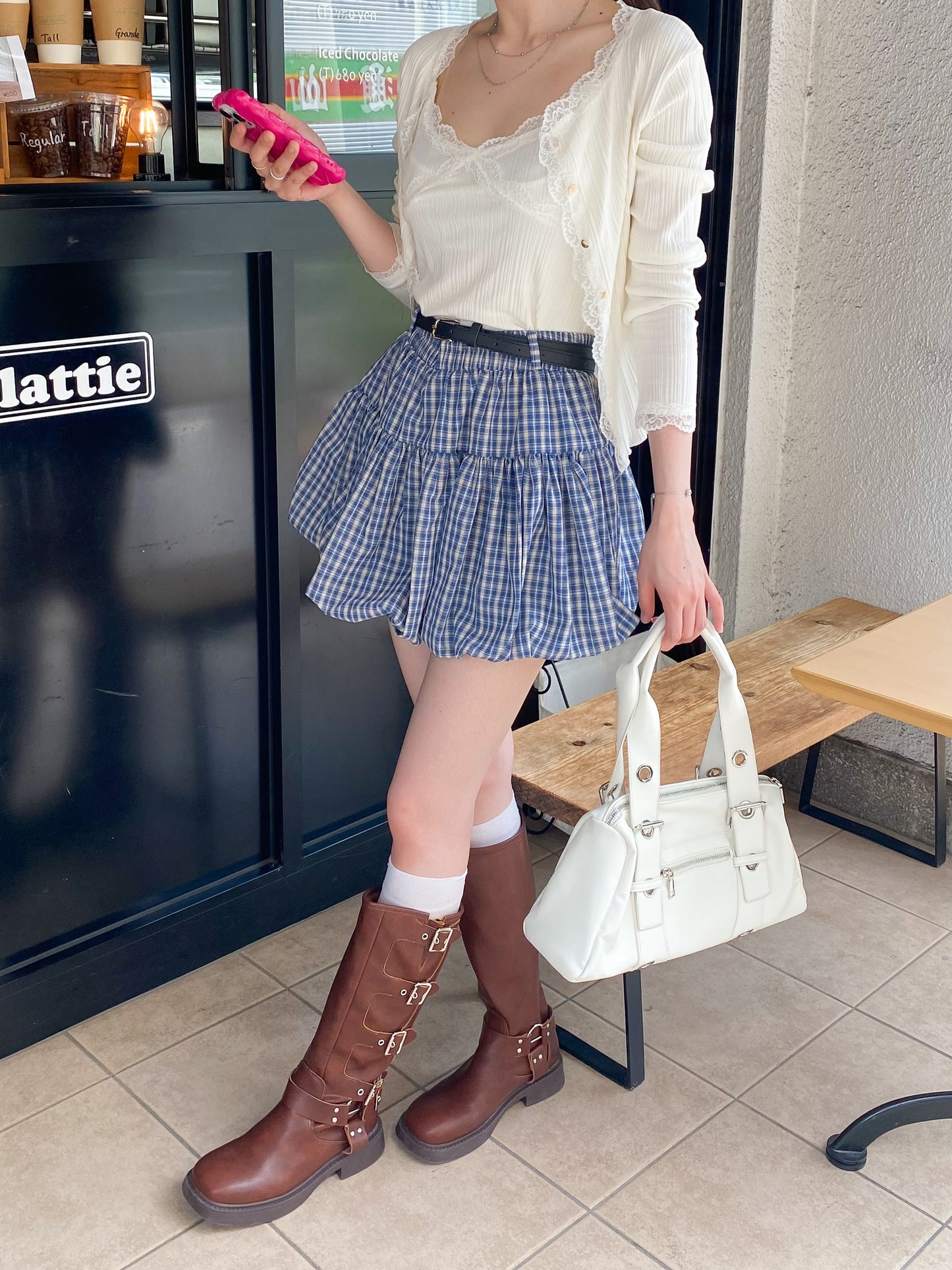 【Official限定価格】ベルト付きチェックバルーンスカート