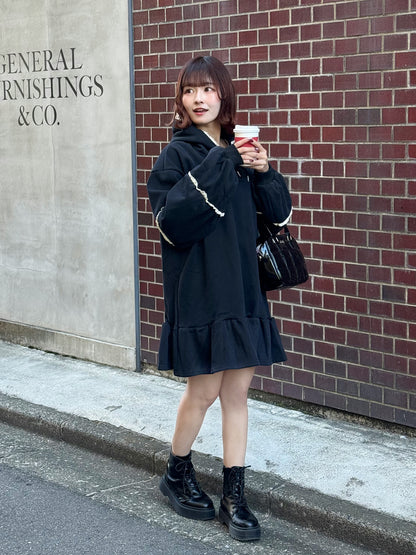 【Official限定価格】裏起毛フリルスエットパーカーワンピ