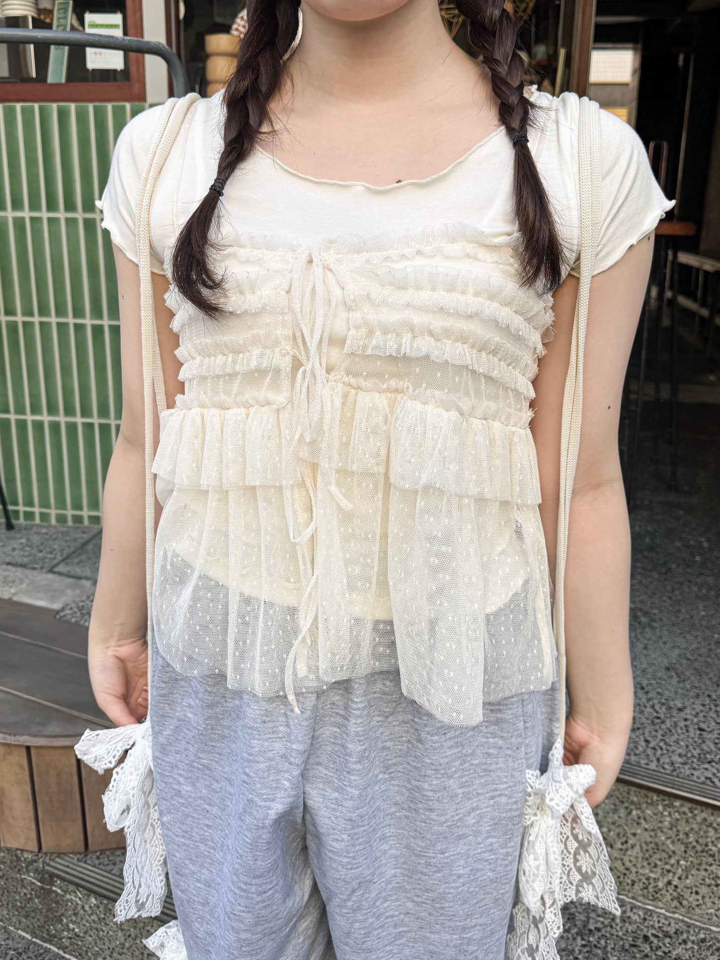 チュールキャミソール付きTシャツ