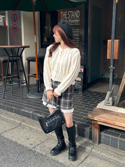 【Official限定価格】ハートボタンクロップドニットカーデ