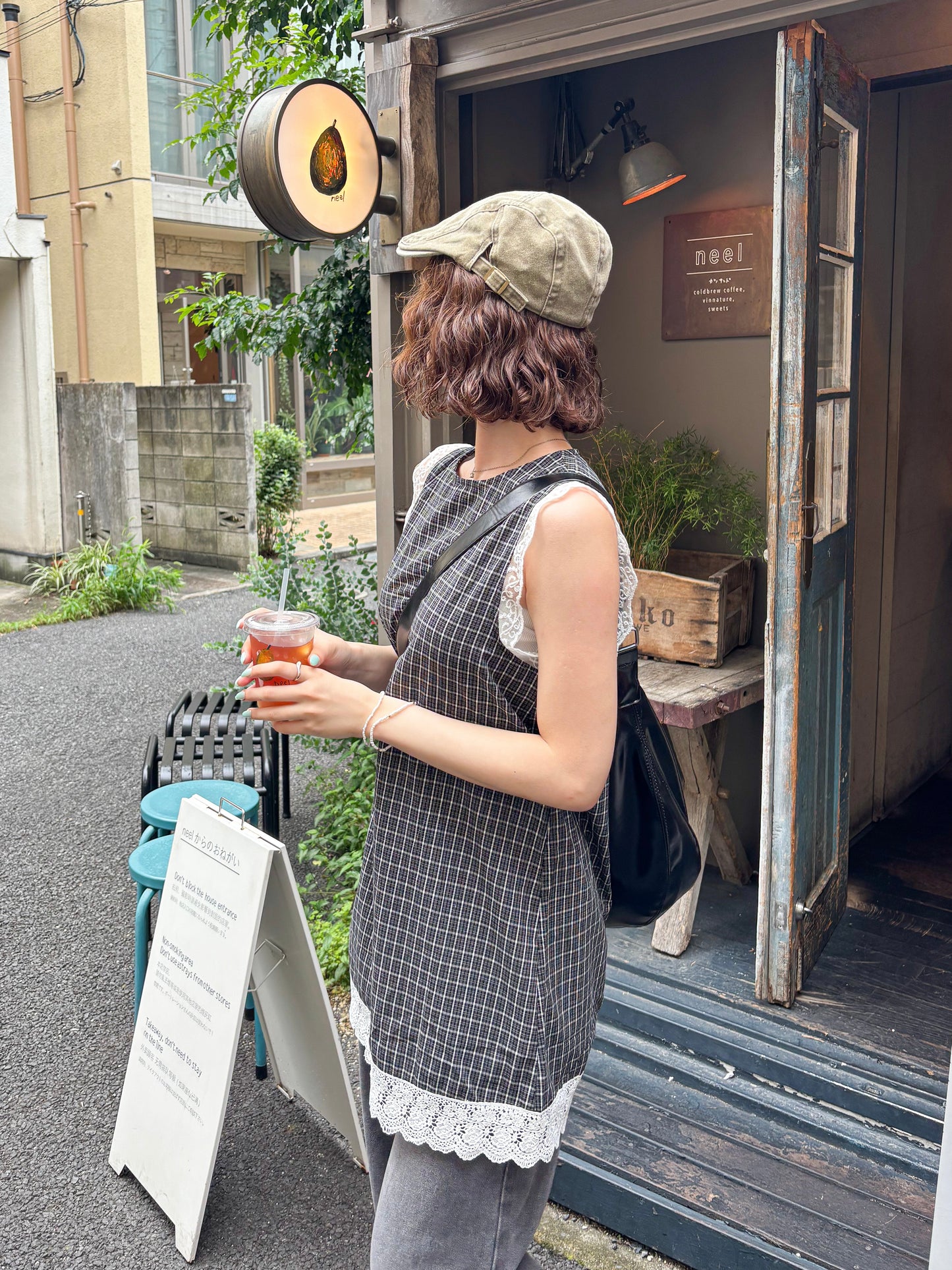 チェックレースワンピース