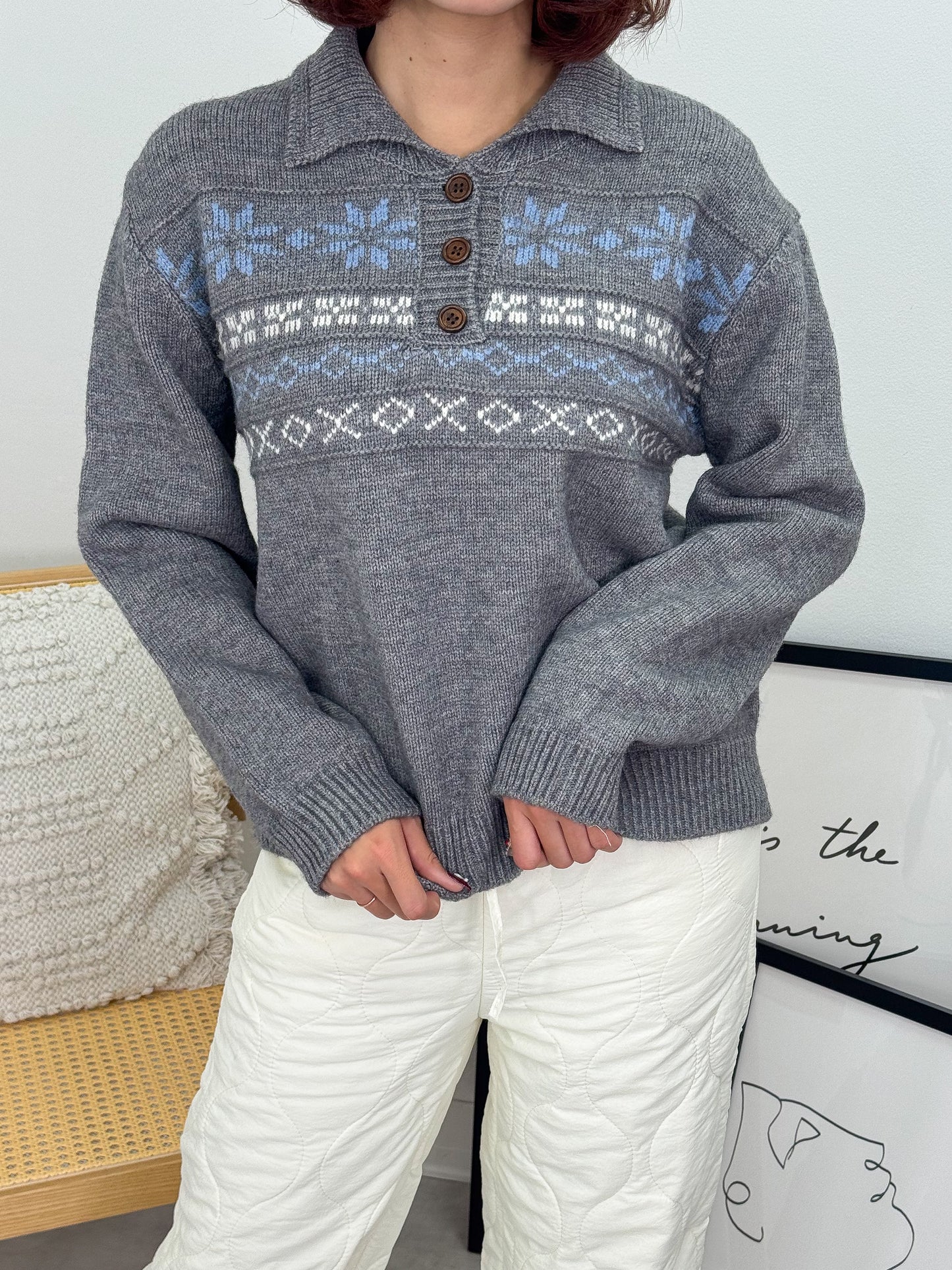 ノルディックオーバーサイズニットポロ