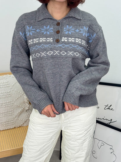 ノルディックオーバーサイズニットポロ