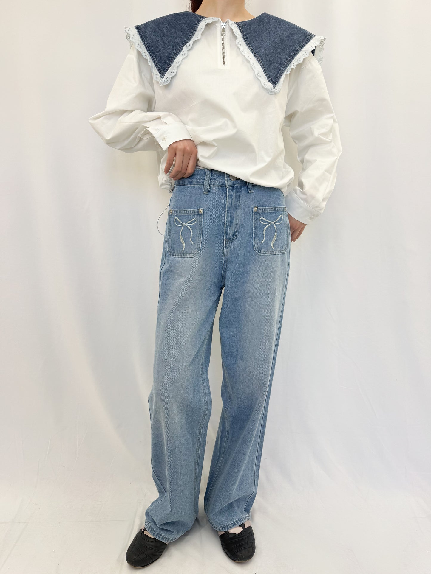 【Official限定価格】ポケットリボン刺繡入りデニムパンツ