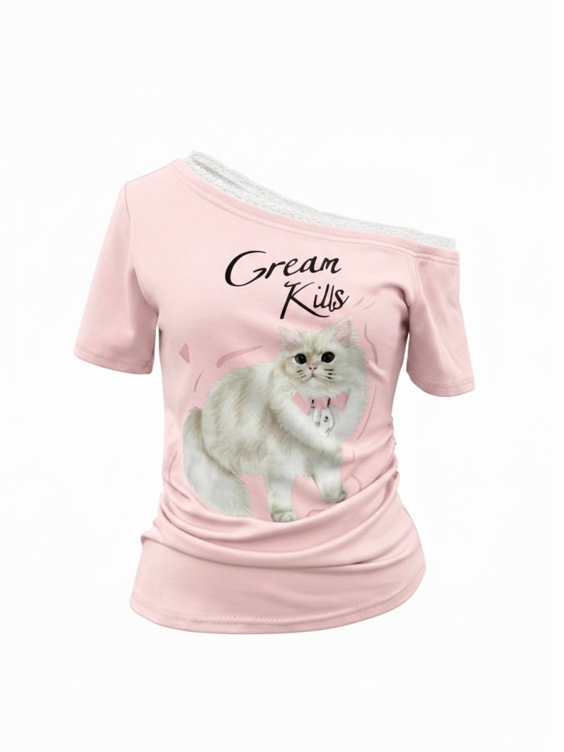 キャットプリントTシャツ