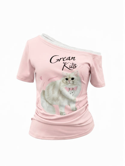 キャットプリントTシャツ