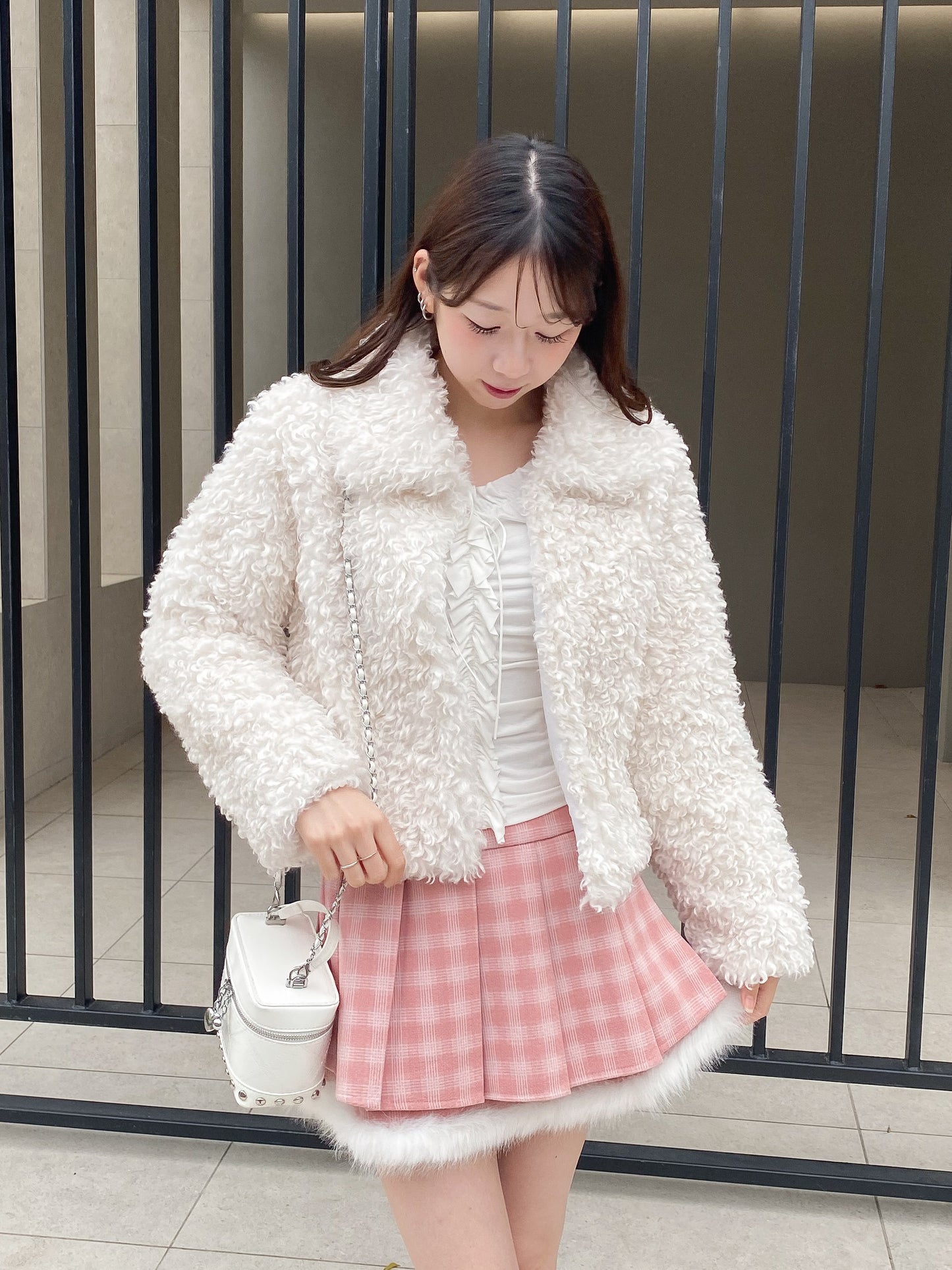 【Official限定価格】ファー付きチェックプリーツスカート