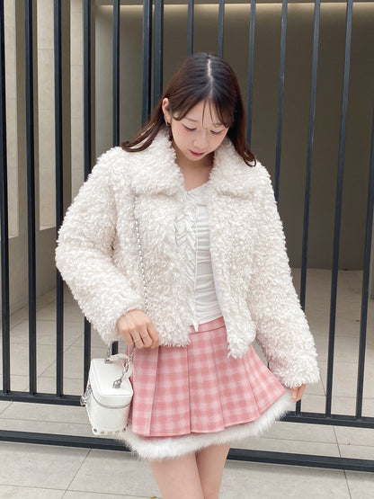 【Official限定価格】ファー付きチェックプリーツスカート