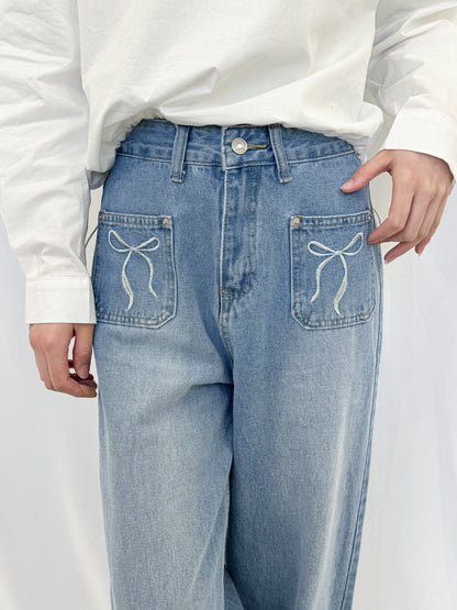 【Official限定価格】ポケットリボン刺繡入りデニムパンツ