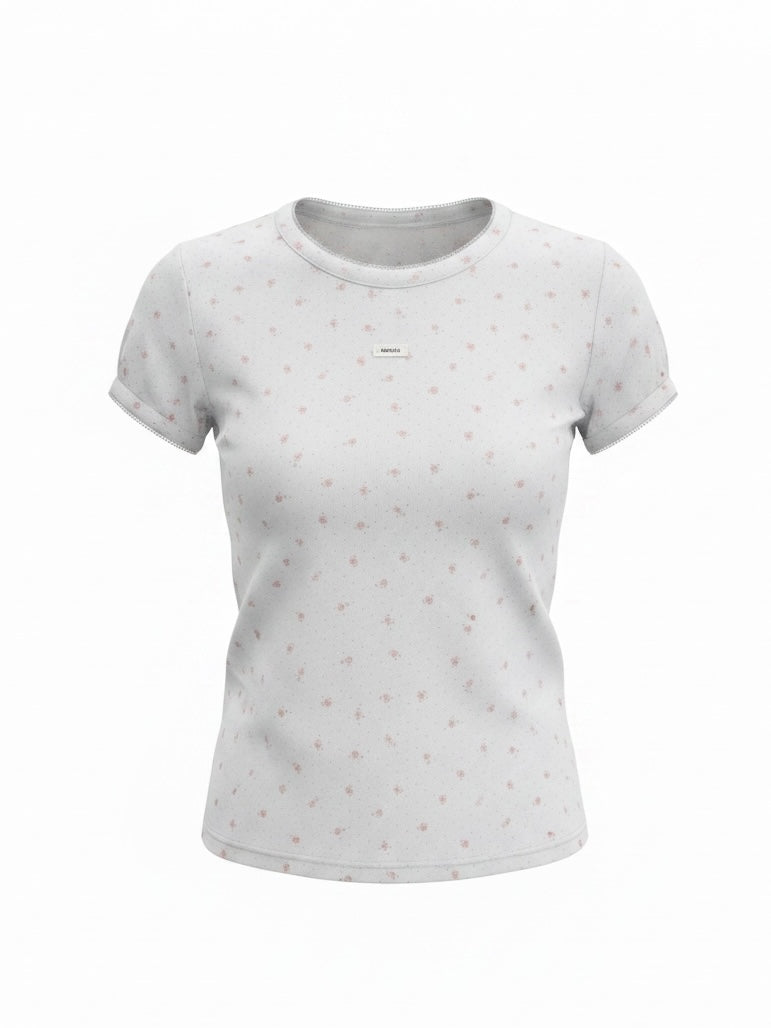 小花柄×ドットTシャツ