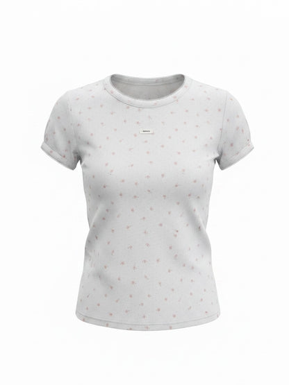 小花柄×ドットTシャツ