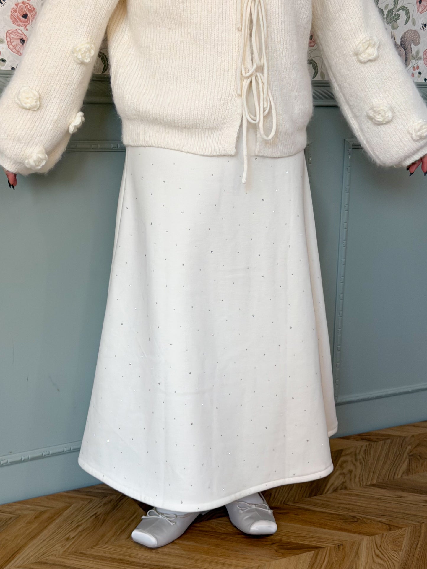 ラインストーンフレアロングスカート