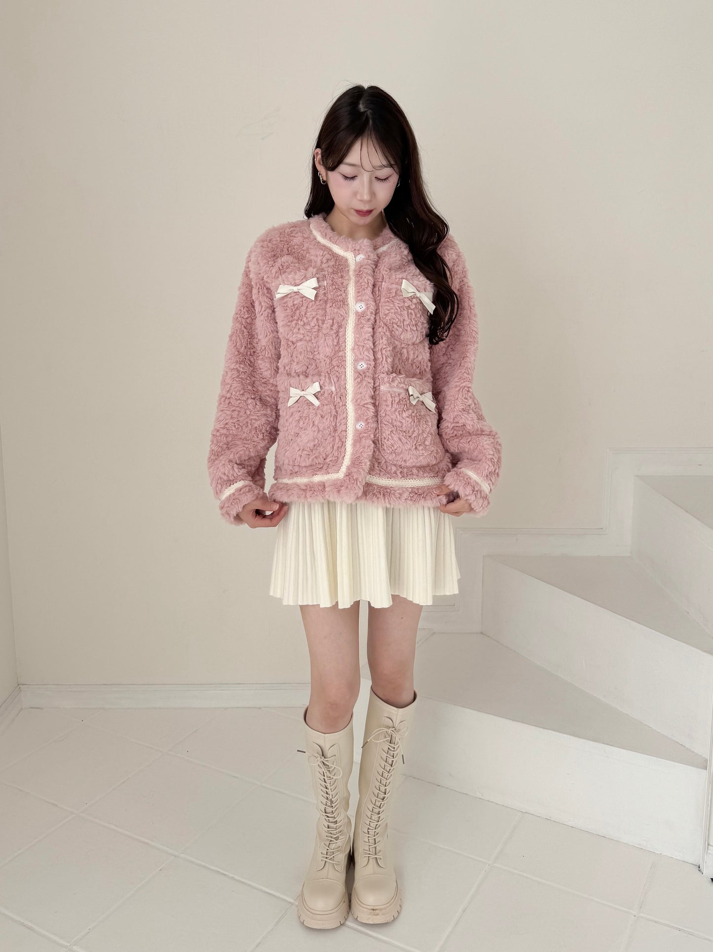 リボン付きガーリーファージャケット