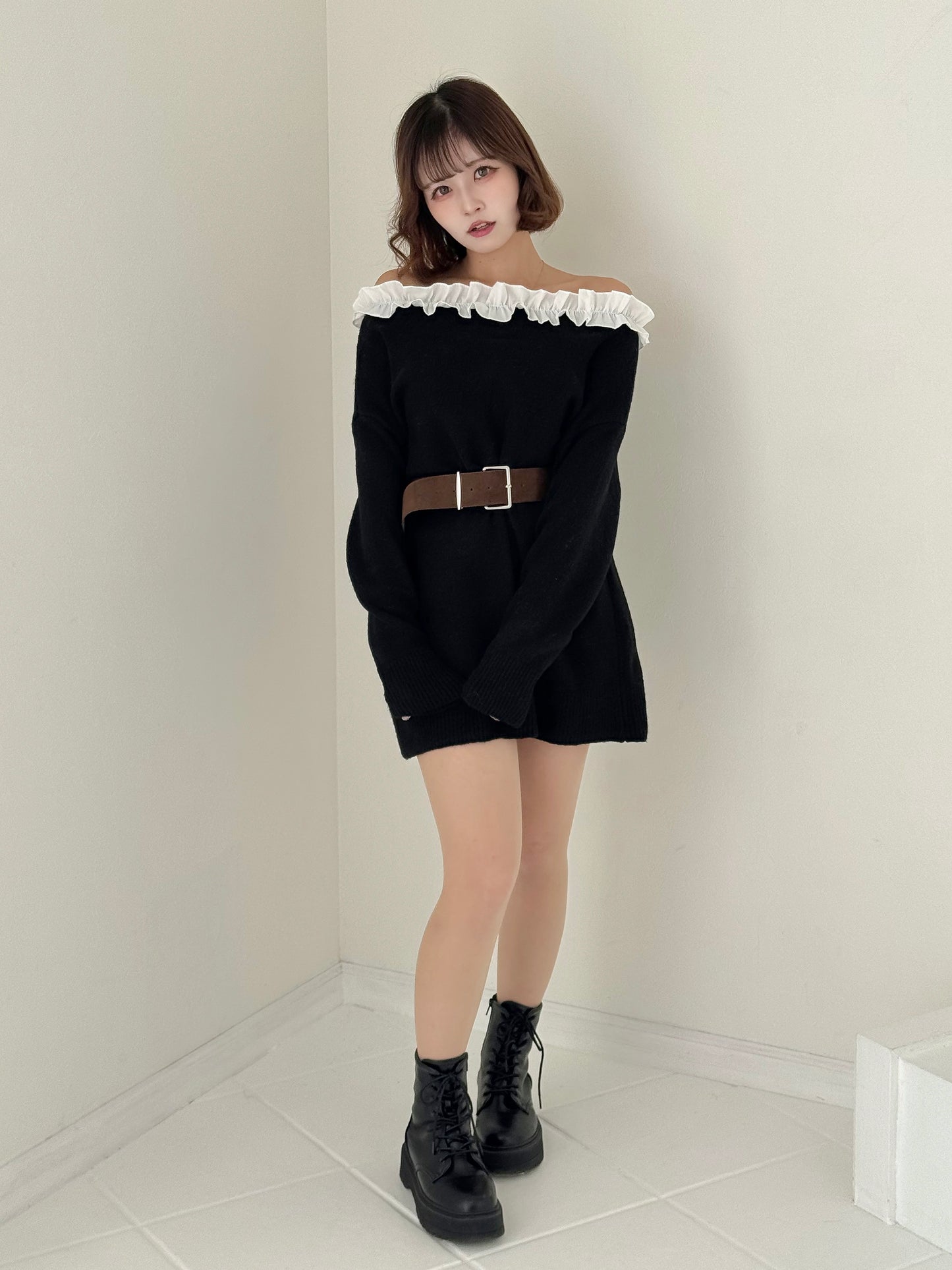 【Official限定価格】フリルニットミニワンピース