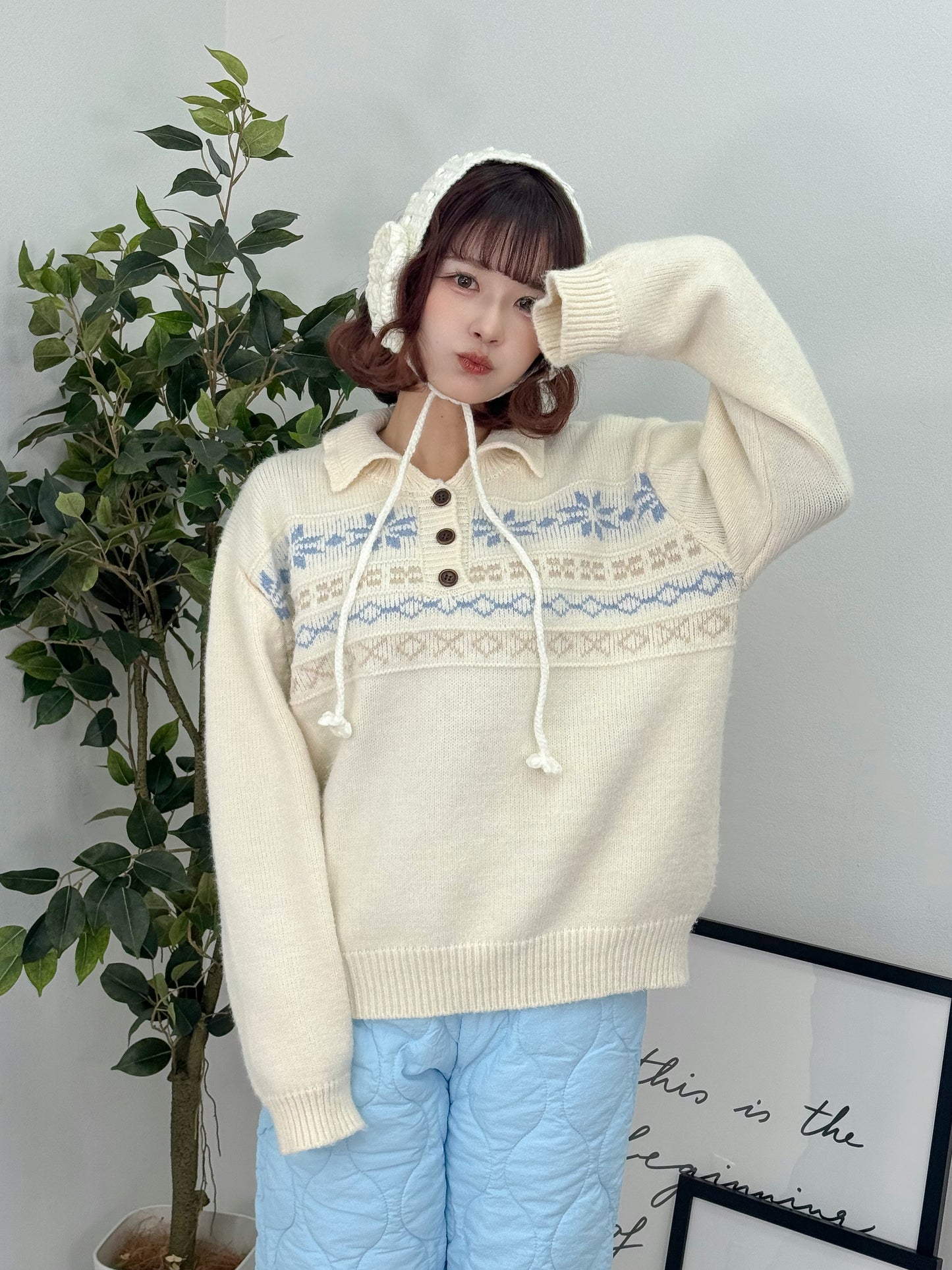 ノルディックオーバーサイズニットポロ