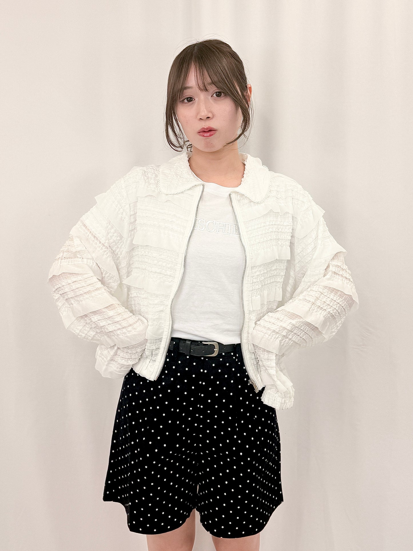 【Official限定価格】ベルト付きドットデニムハーフパンツ