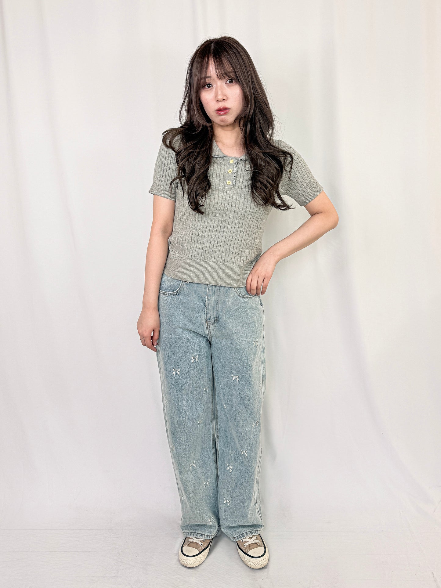 【Official限定価格】リボン刺繡デニムパンツ