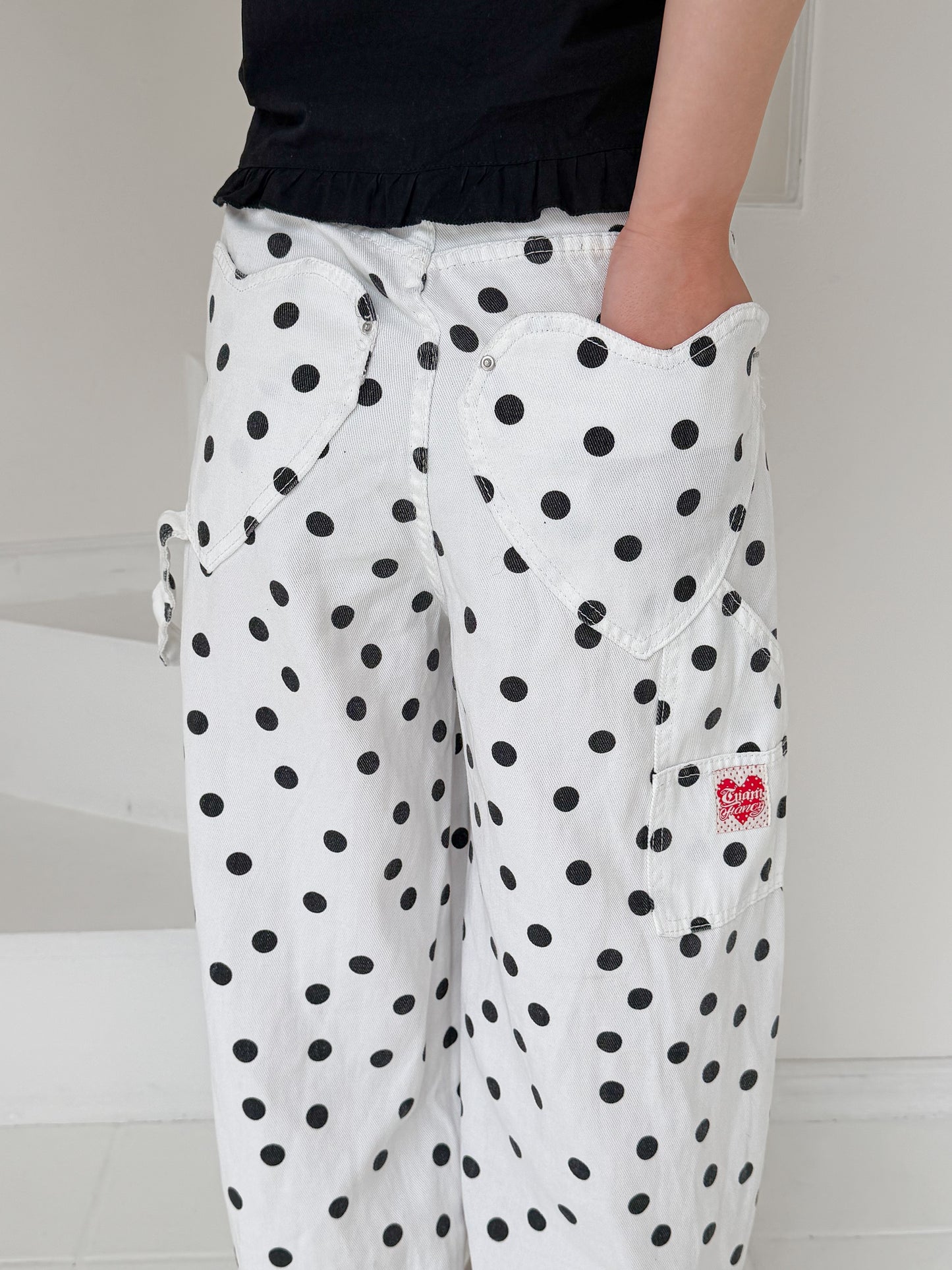 ハートポケットポルカドットバレルレッグパンツ